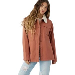 Hang Ten Women's Clay Terracotta Utility Jacket Cream Fleece Lined Large EUC